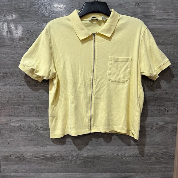 Vintage Eddie Bauer Sport Women’s XL Golf Polo Shirt Yellow Full Zip - Picture 1 of 7